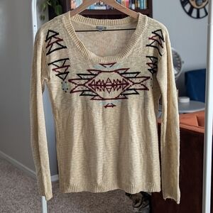 Charlotte Russe Cream and Red Crew Neck Sweater